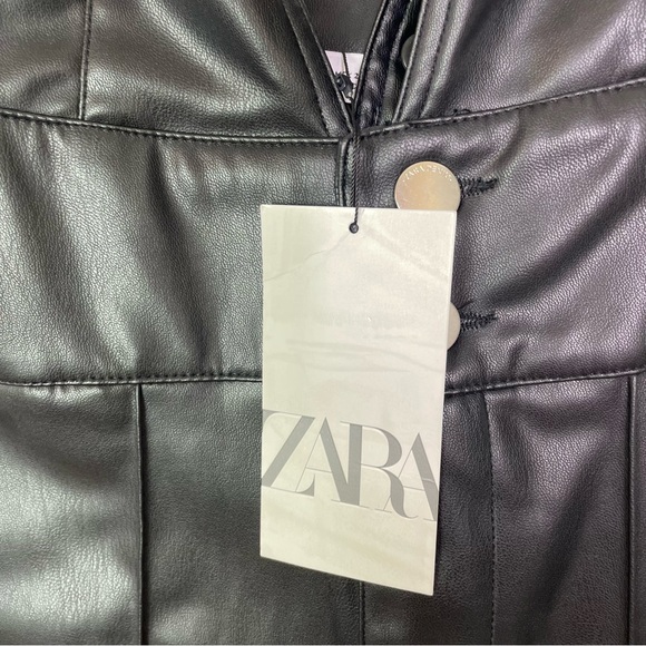 ZARA Faux Leather Jumpsuit Overalls Black Size Small NWT Sleeveless Deep V neck - Picture 11 of 11